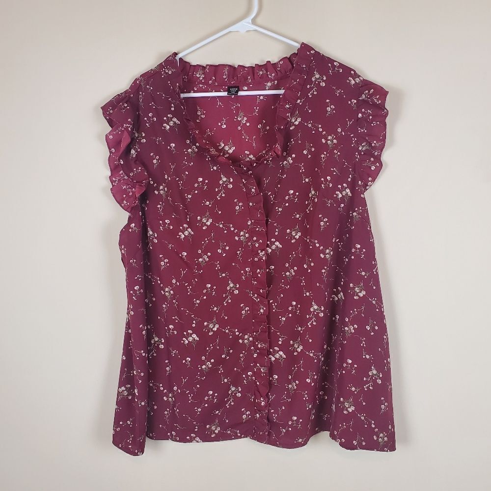 Shein Curve Burgandy Floral Blouse Size 4x